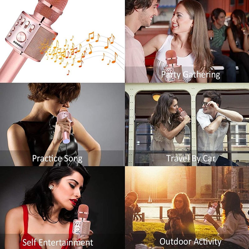 BONAOK Wireless Bluetooth Karaoke Microphone, 3-in-1 Portable Handheld Mic Speaker Machine for All Smartphones,Gifts to Girls, Boys Kids Adults All Age Q37(Champagne) - Image 5
